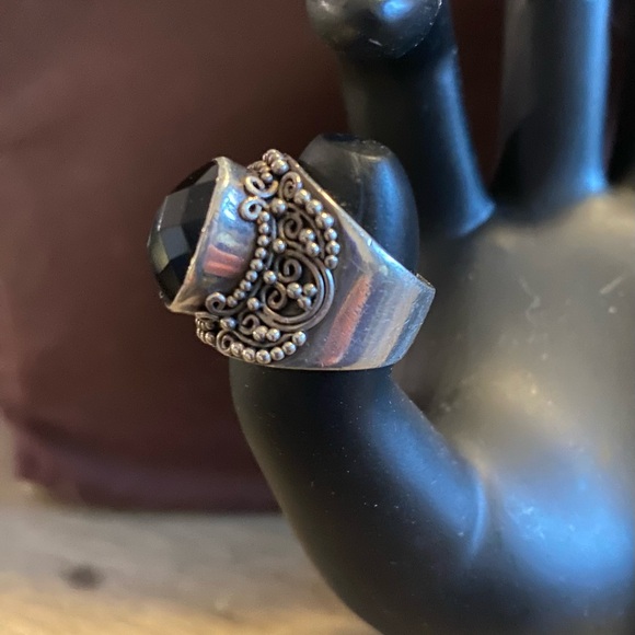 Vintage Sterling Silver 925 BA Large Genuine Black Onyx Ring - Picture 2 of 4